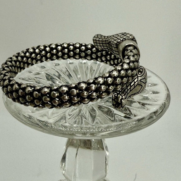 Vintage Silver-Tone Double Alligator Head Bracelet Bead Coil w Rhinestone Eyes - Picture 8 of 17
